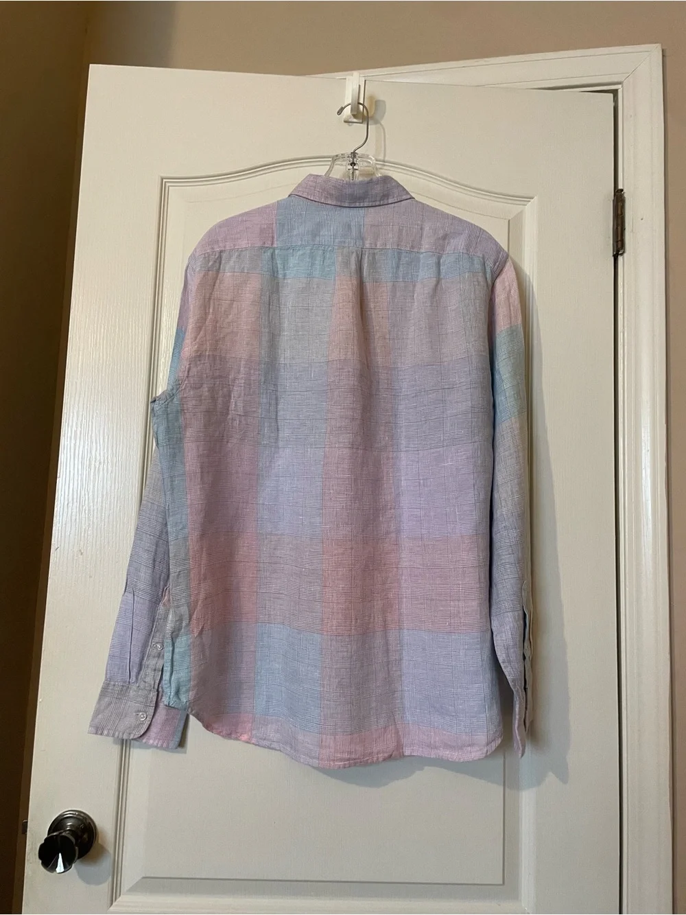 J.Crew Baird McNutt Linen Shirt Size L Pastel Plaid Classic Fit Coastal Preppy